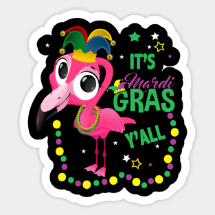 Flamingo Mardi Gras Beads Sticker